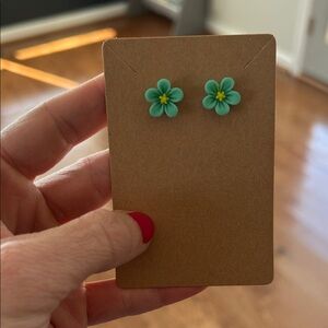 Teal Green Floral Stud Earrings - Women Jewelry Earrings